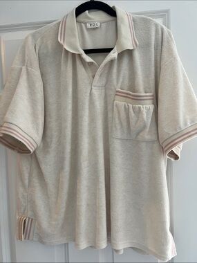 POL Cream Terry Polo with Pink-Trim Collar and Cuffs